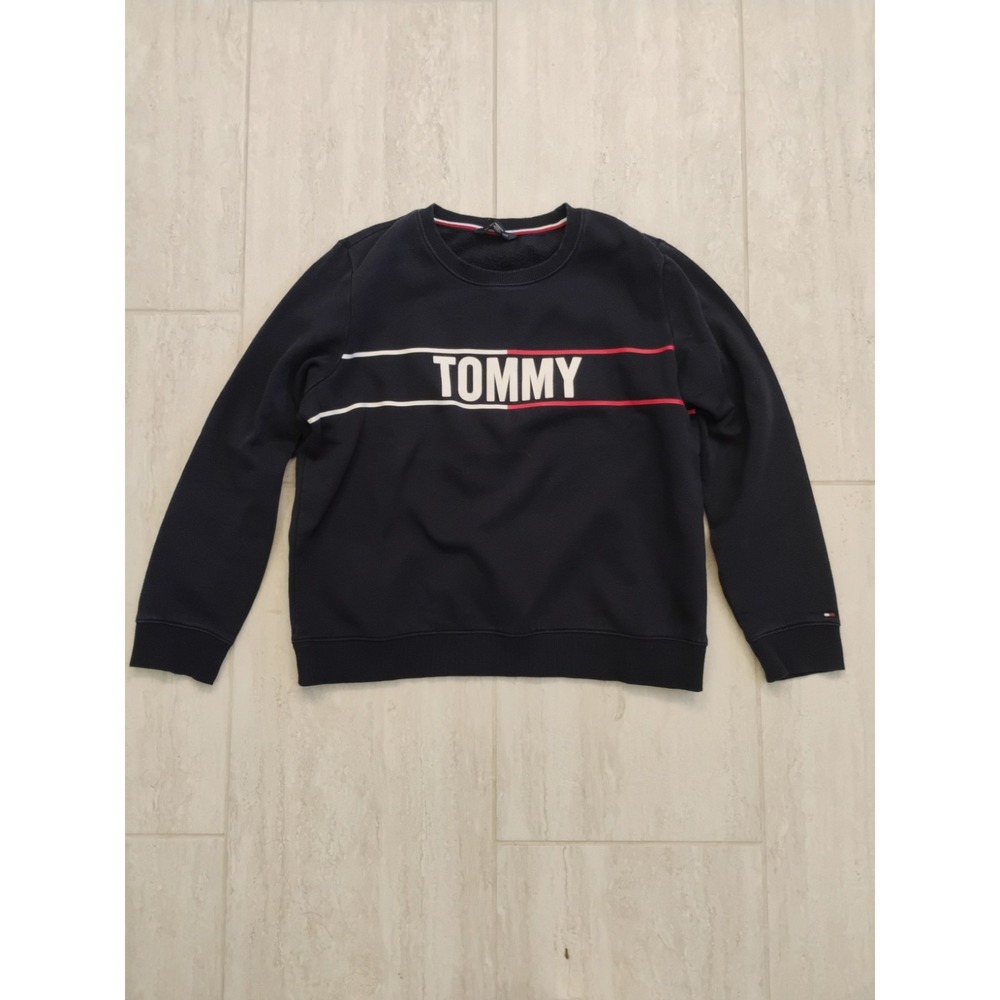 Tommy Hilfiger Crew Neck Sweater Womens Large Blue Long Sleeve Pullover Y2K Logo